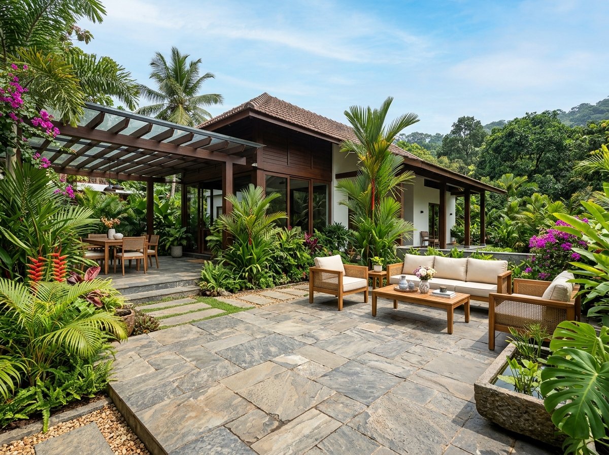 Outdoor flooring and hardscaping design by Benglavil in Kerala